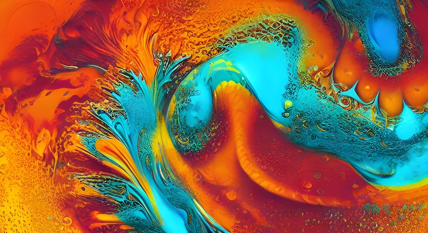 Fluid Orange, Turquoise, and Yellow Fractal Art