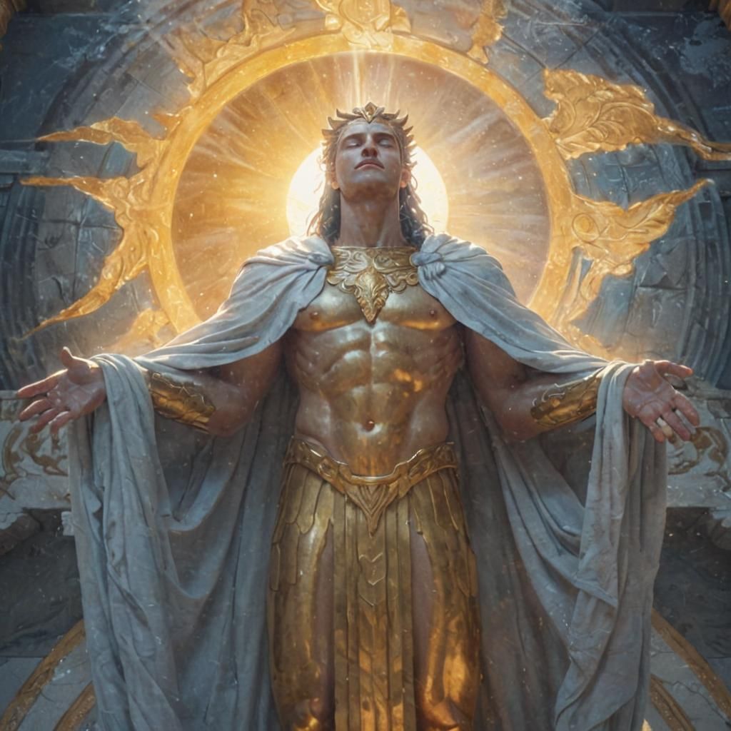 Atlantean Deity Meditating in Ancient Temple