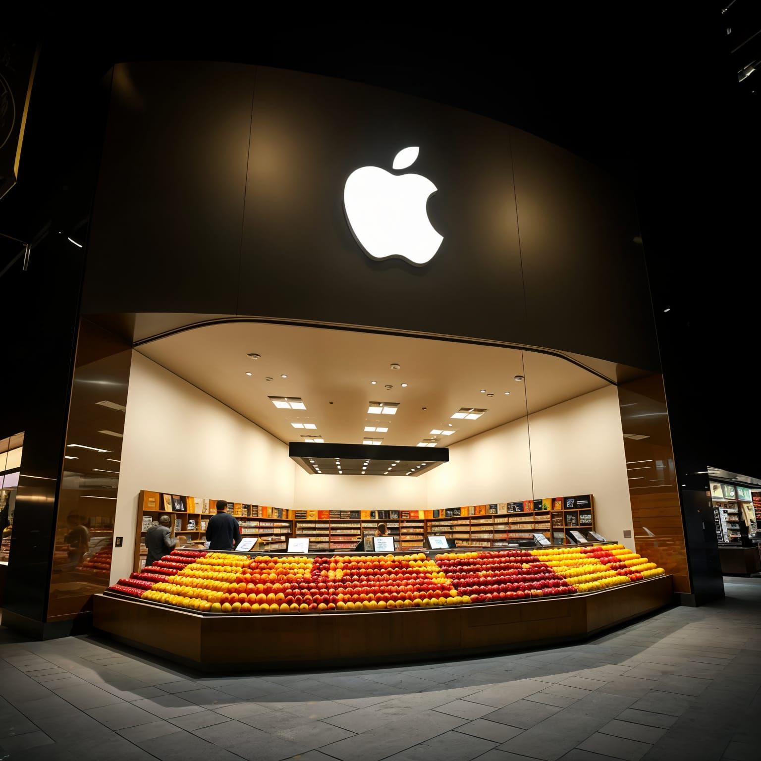 Apple Store Selling Fresh Apples at Night