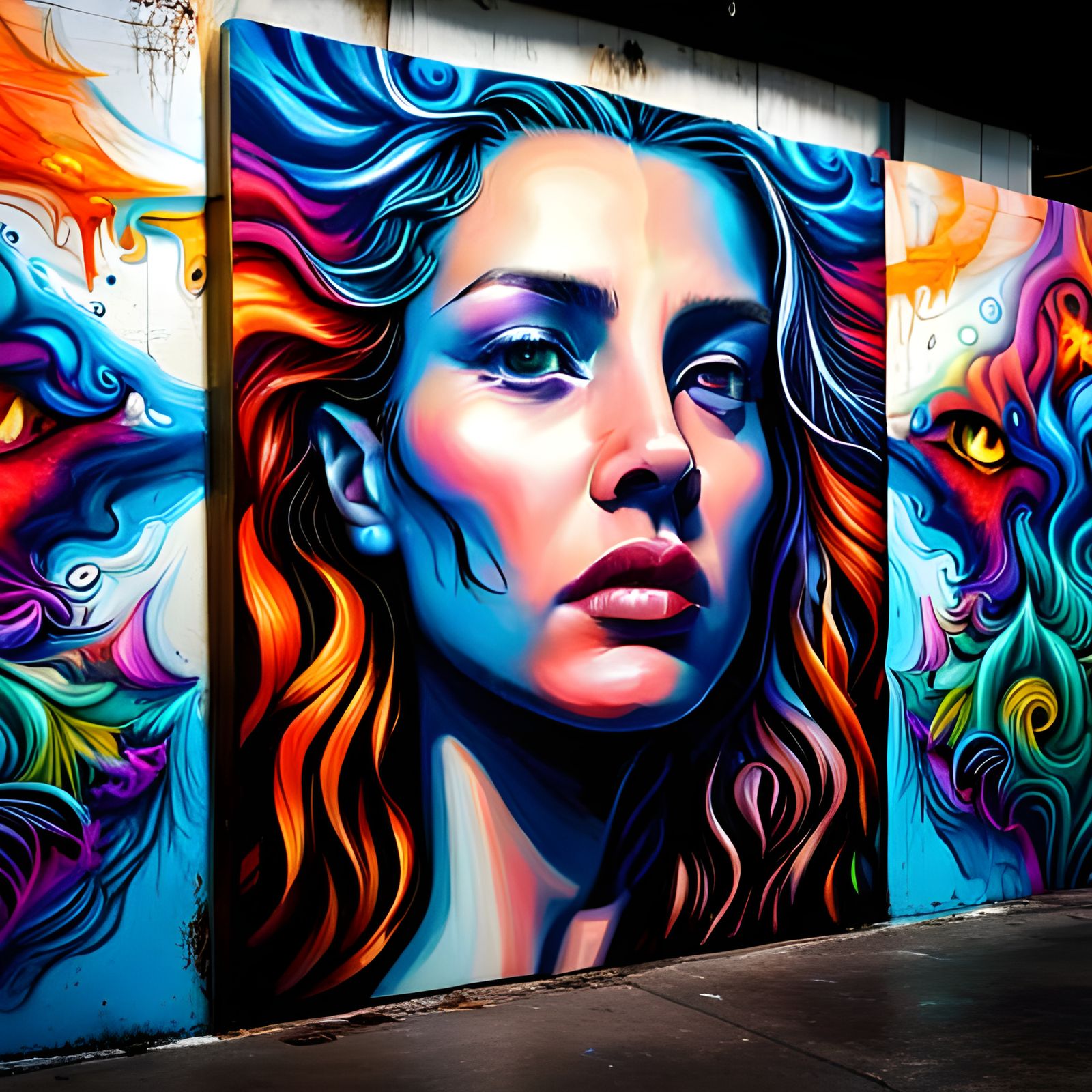 Goddess of Ice and Fire in Graffiti Art Style