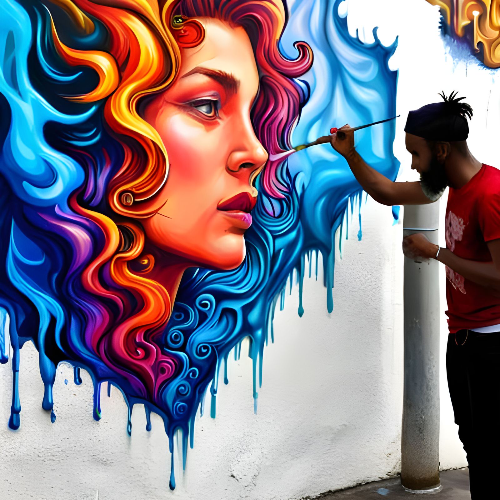Goddess of Ice and Fire in Hyperrealistic Graffiti Art