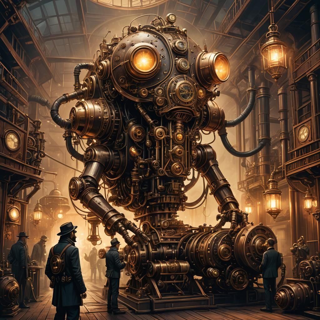 Steampunk Alien Inspecting Engine, Sci-Fi Illustration