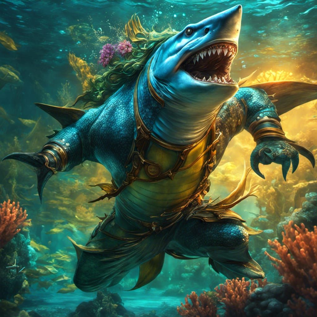 Underwater Anthro Shark Shaolin Warrior in Aquatic Environme...