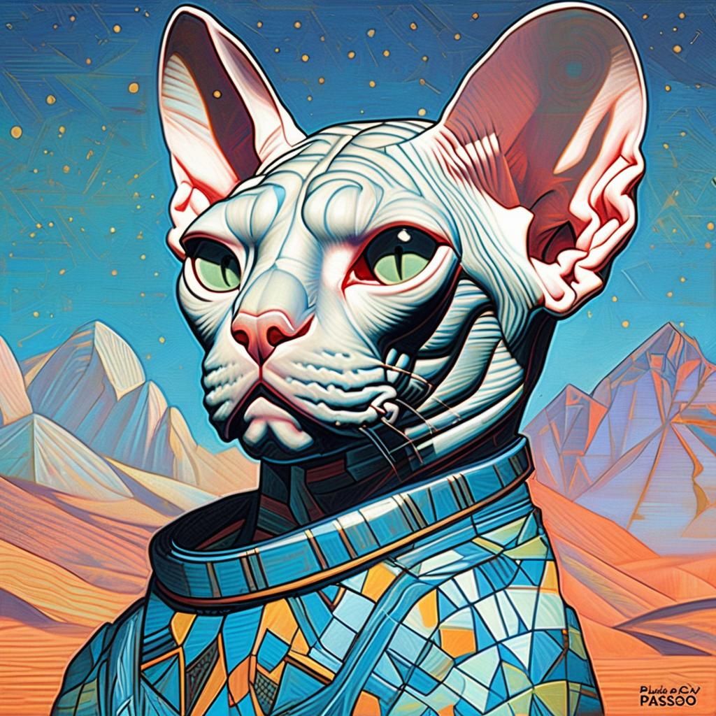 Harlequin Sphynx in Cubist Style