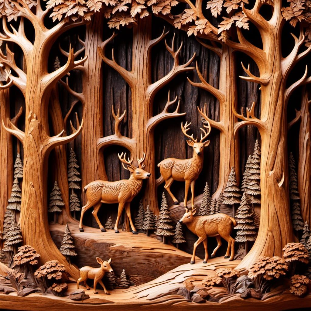 Wooden deer family