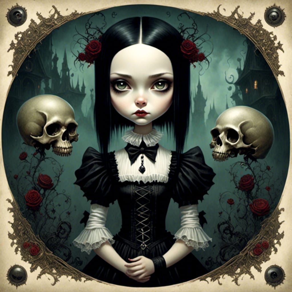 Goth Punk Wednesday Addams in Art Brut Style