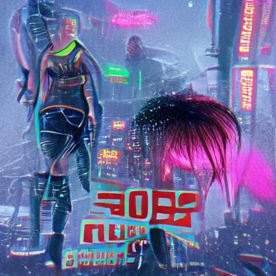 Neon Cyberpunk Cityscape in 90s Sci-Fi Style