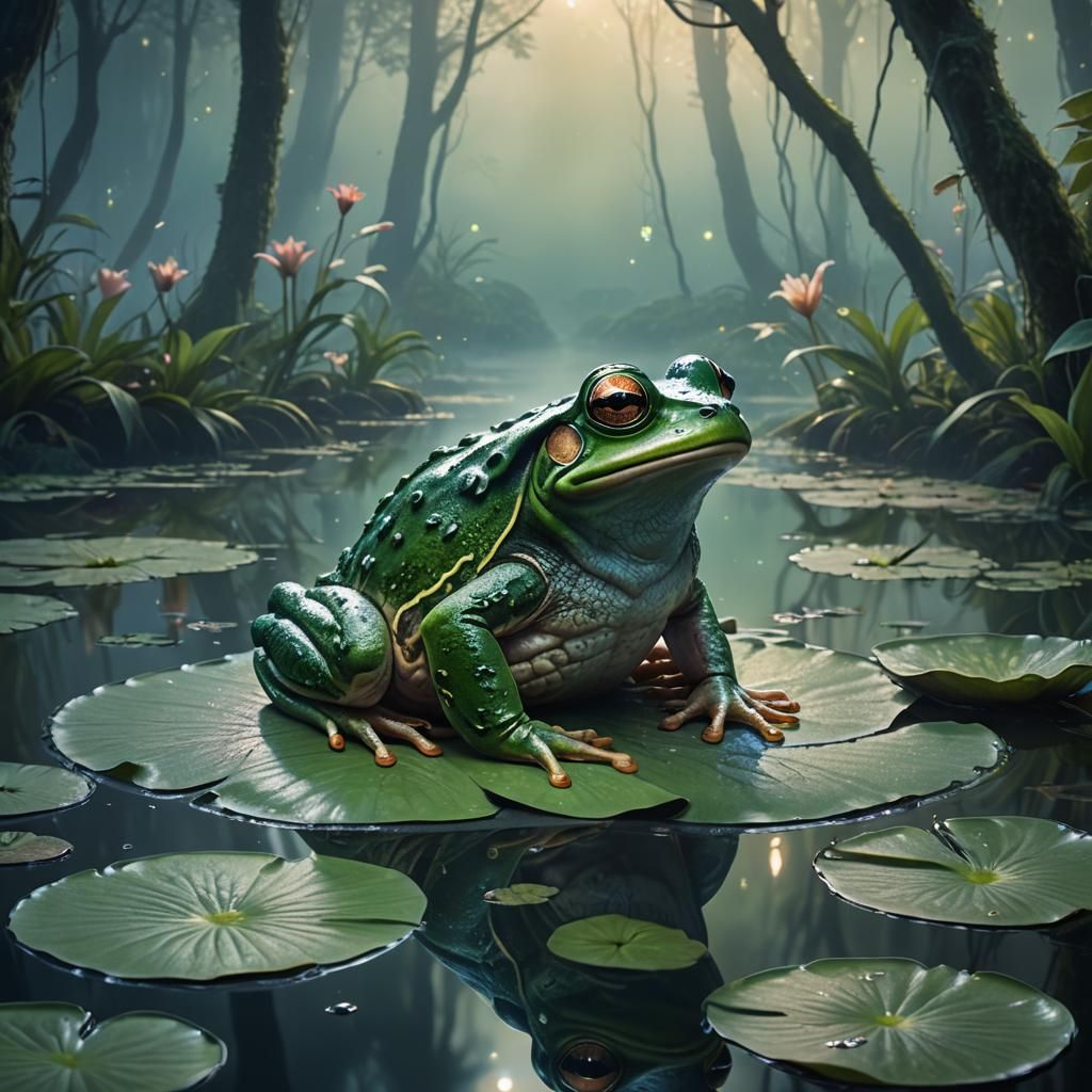 Mystical Frog in Foggy Forest Concept Art