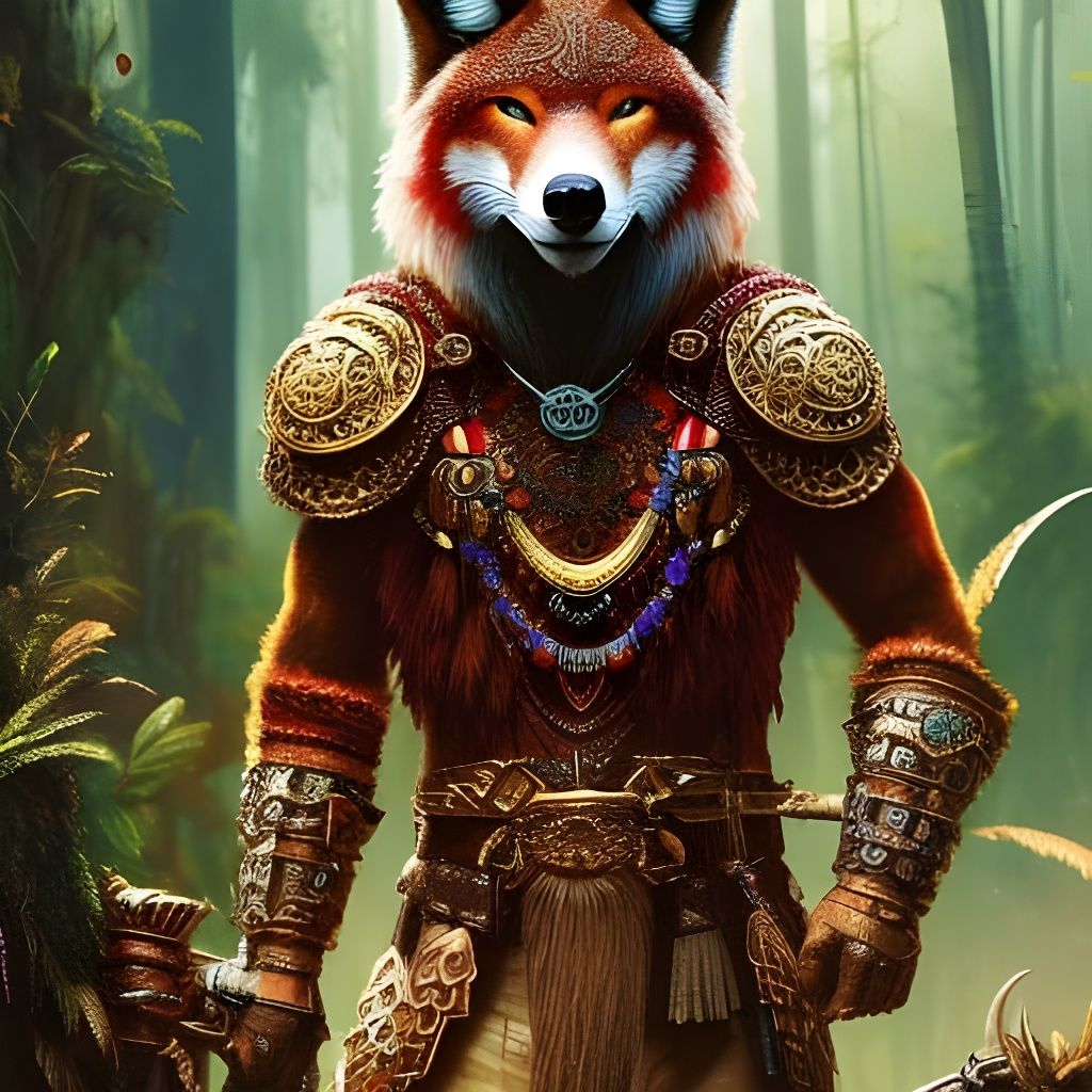 Red Wolf Anthro Warrior in Jungle Portrait
