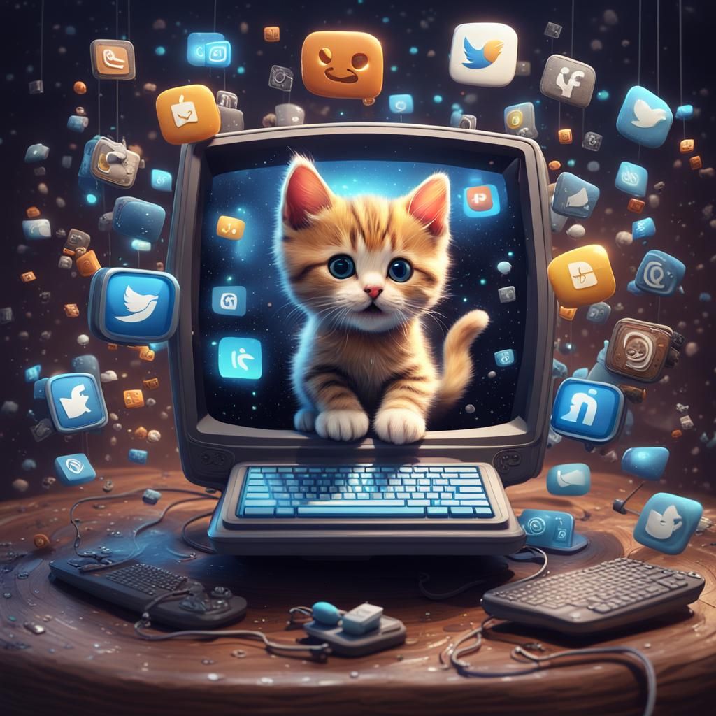 Kitten Surfing the Internet: Fantasy Concept Art