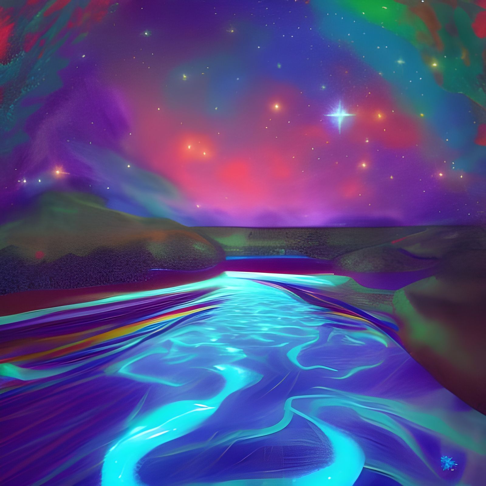 River Underneath Starscape Sky in Astral Illustration