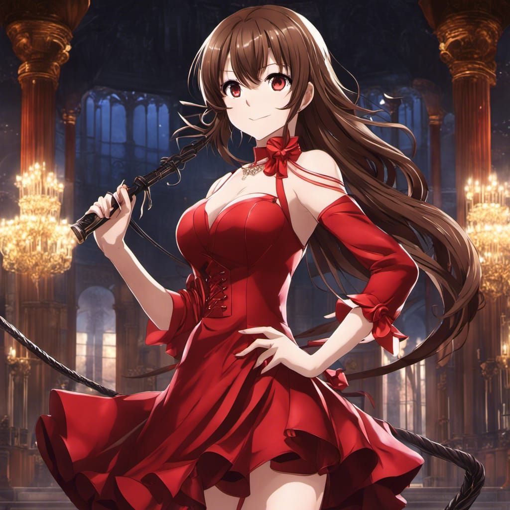 Anime Girl with Whip and Sadistic Smile