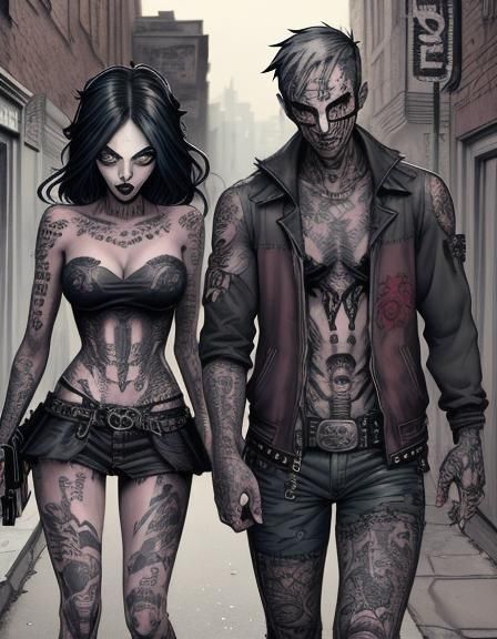 Goth Punk Girl Helps Drunk Boy: Comic Art