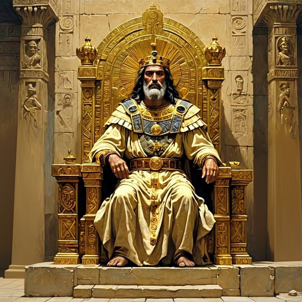 King on Throne in Ancient Times, Oil Painting Style