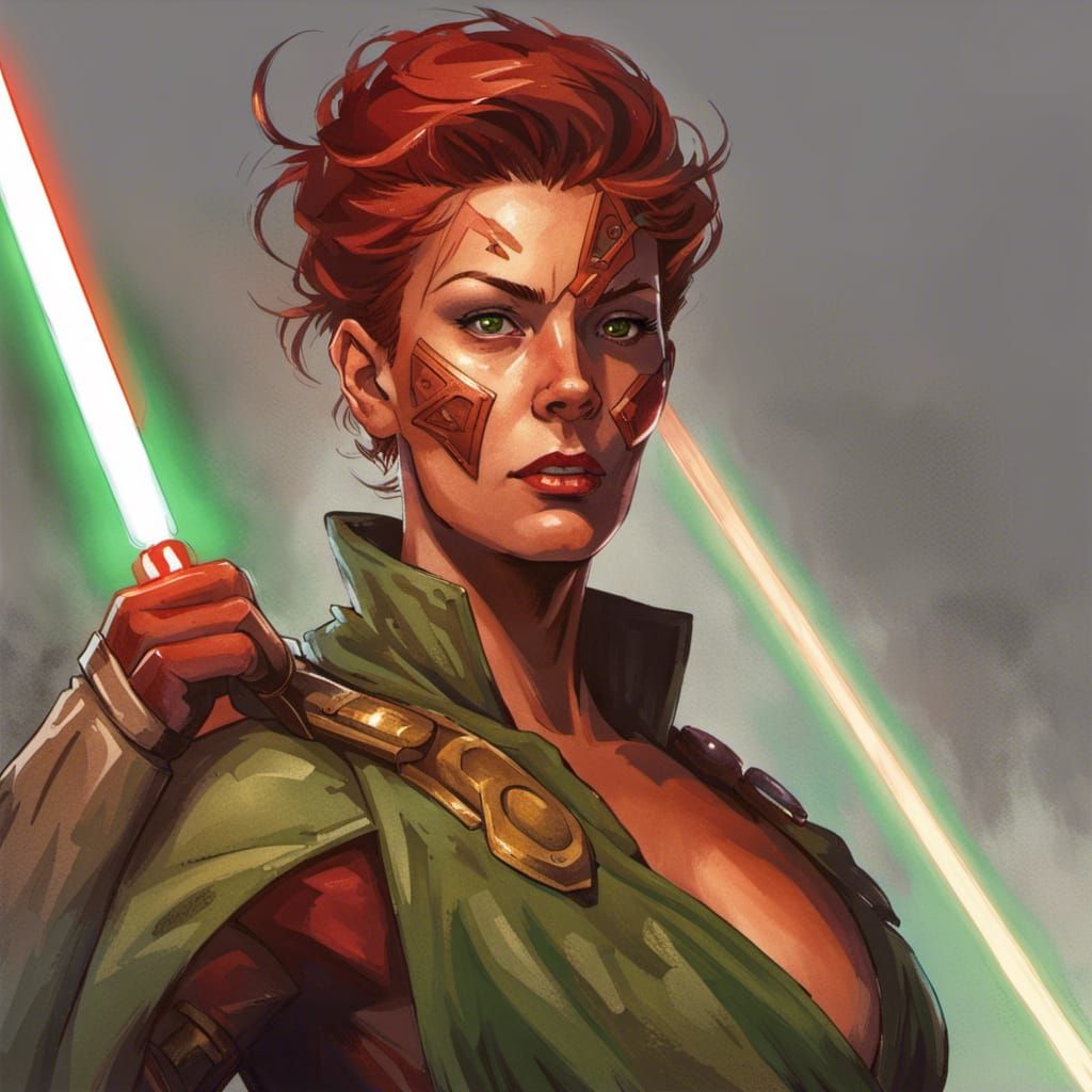 Rachel Summers Portrait with Lightsaber, Detailed Digital Ar...