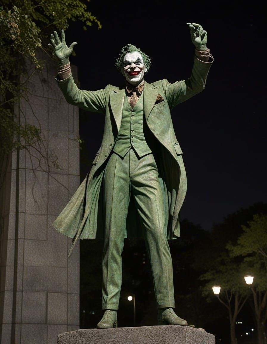 Gotham City's Iridescent Joker Statue Glows Under Starry Nig...