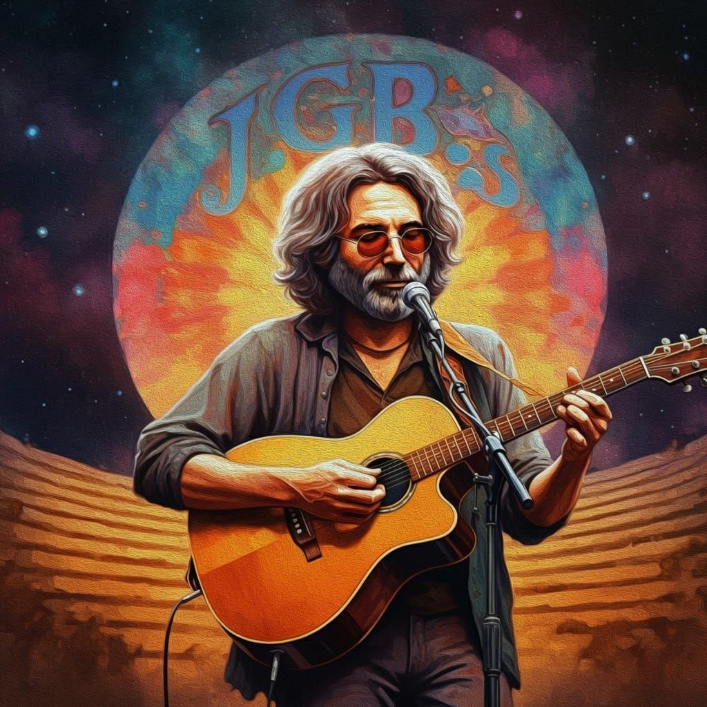 Jerry Garcia Acoustic Guitar in Cartoon Street Art