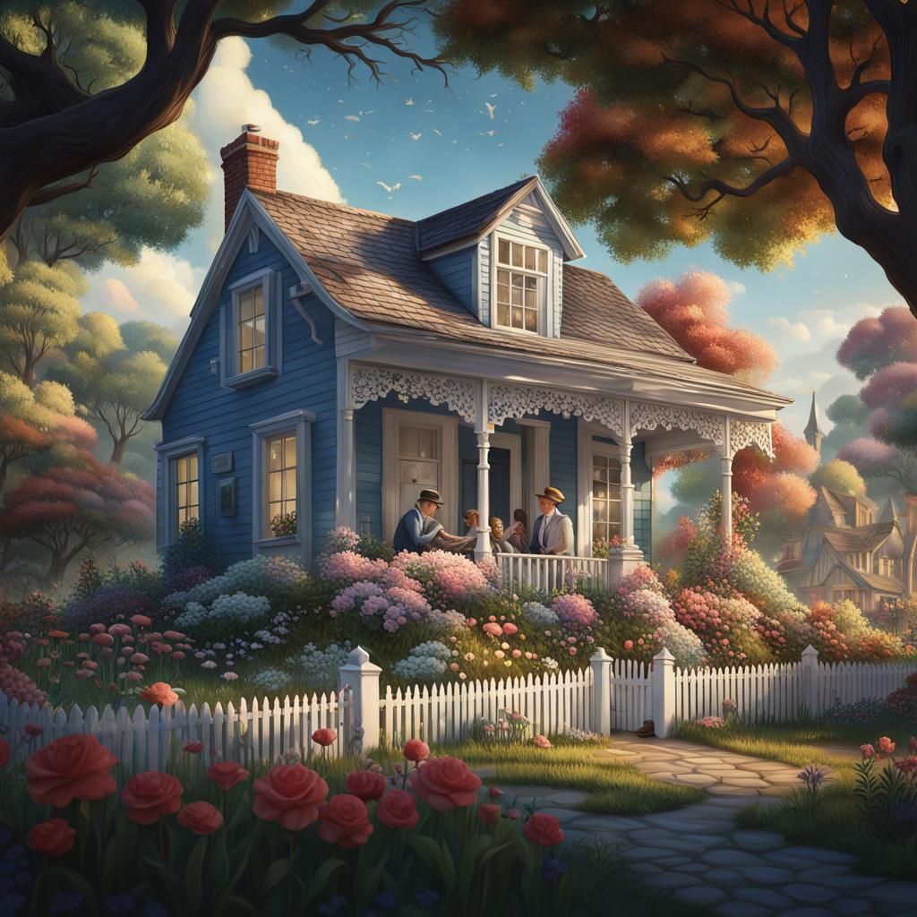 Charming Cottage with Couple in a Detailed Matte Painting