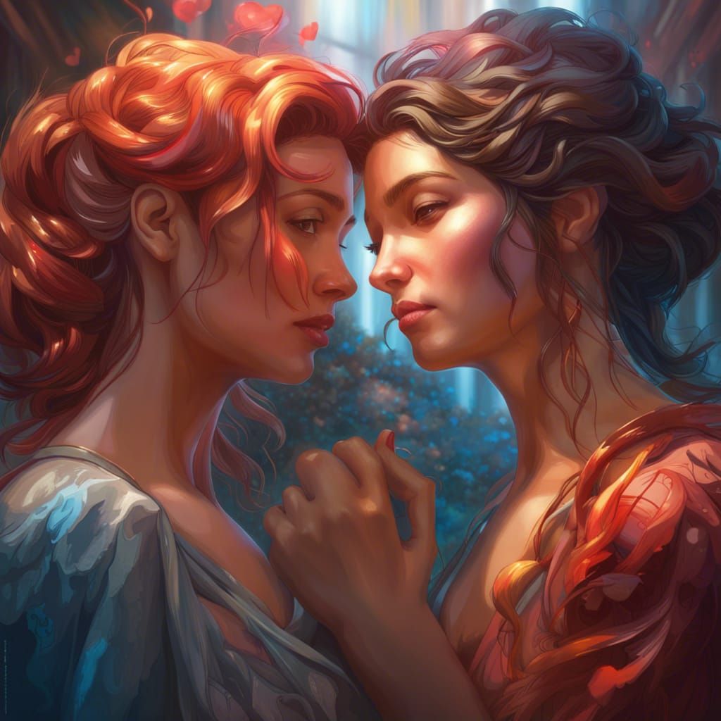 Two Women in Love: Art Nouveau Portrait