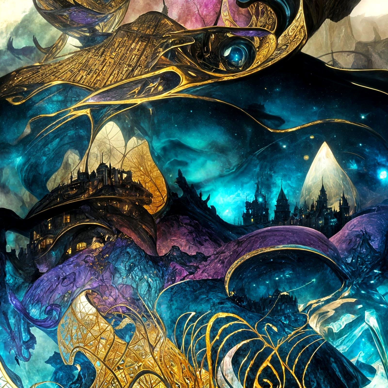 Ethereal Skyrim Landscape with Rainbow Nebulas