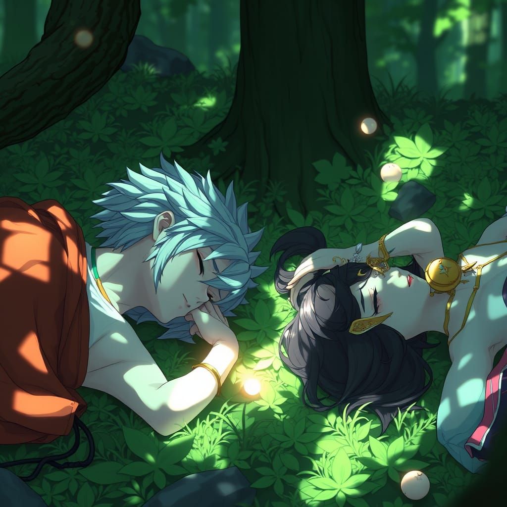 Mystical Couple in Enchanted Forest: Anime-Inspired Concept ...