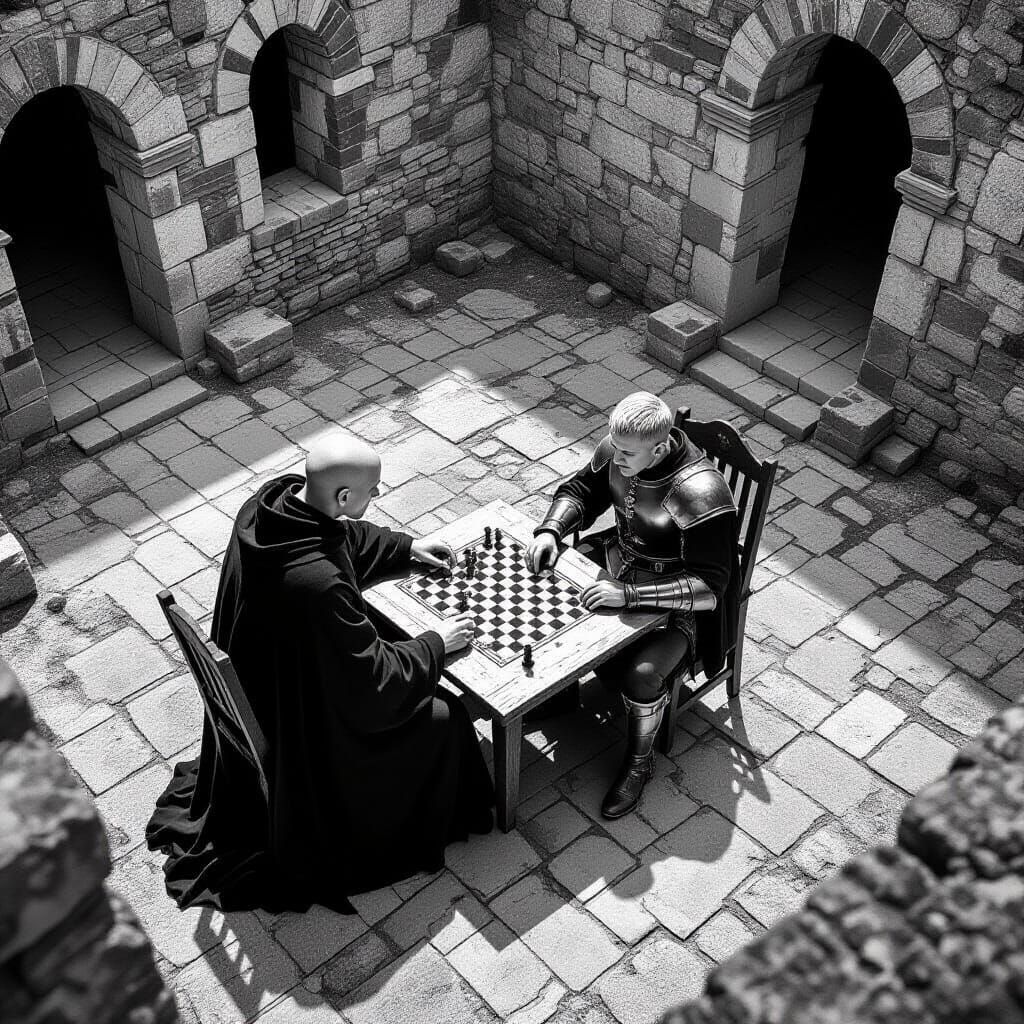 Chess Game in German Expressionist Film Style
