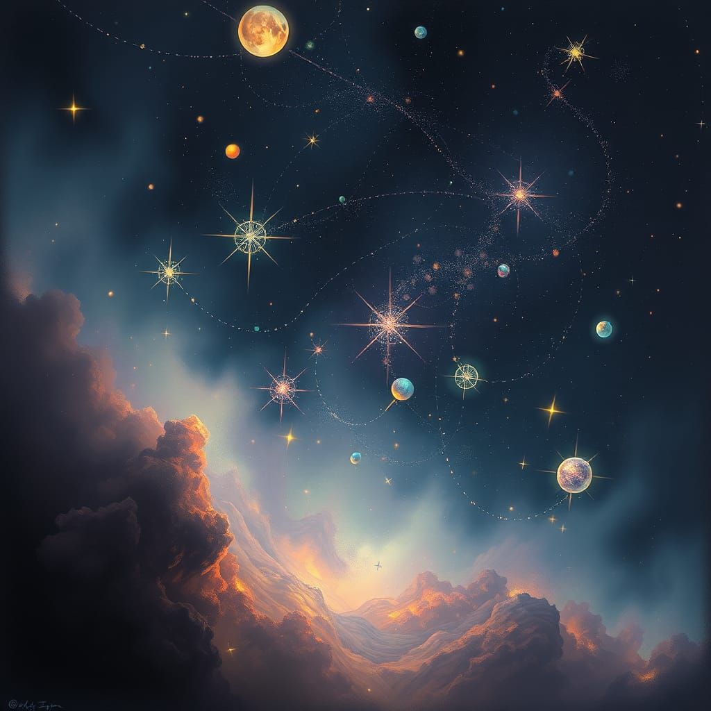 Ethereal Stars Dance in Mystical Night Sky