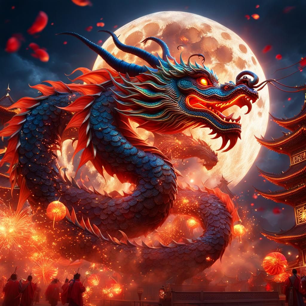 Chinese Dragon Mystical Parade at Night