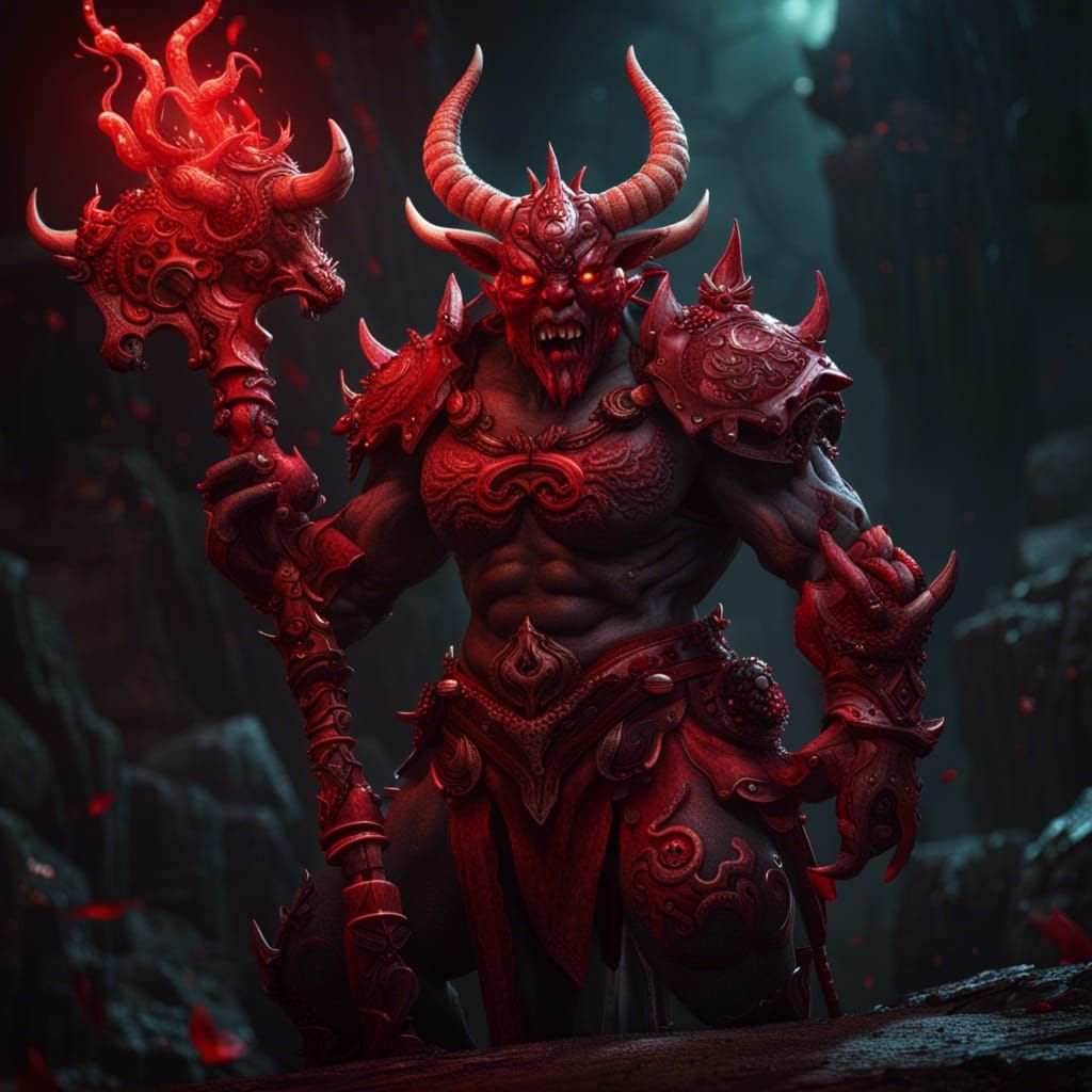 Red Oni with Club: Fantasy Concept Art