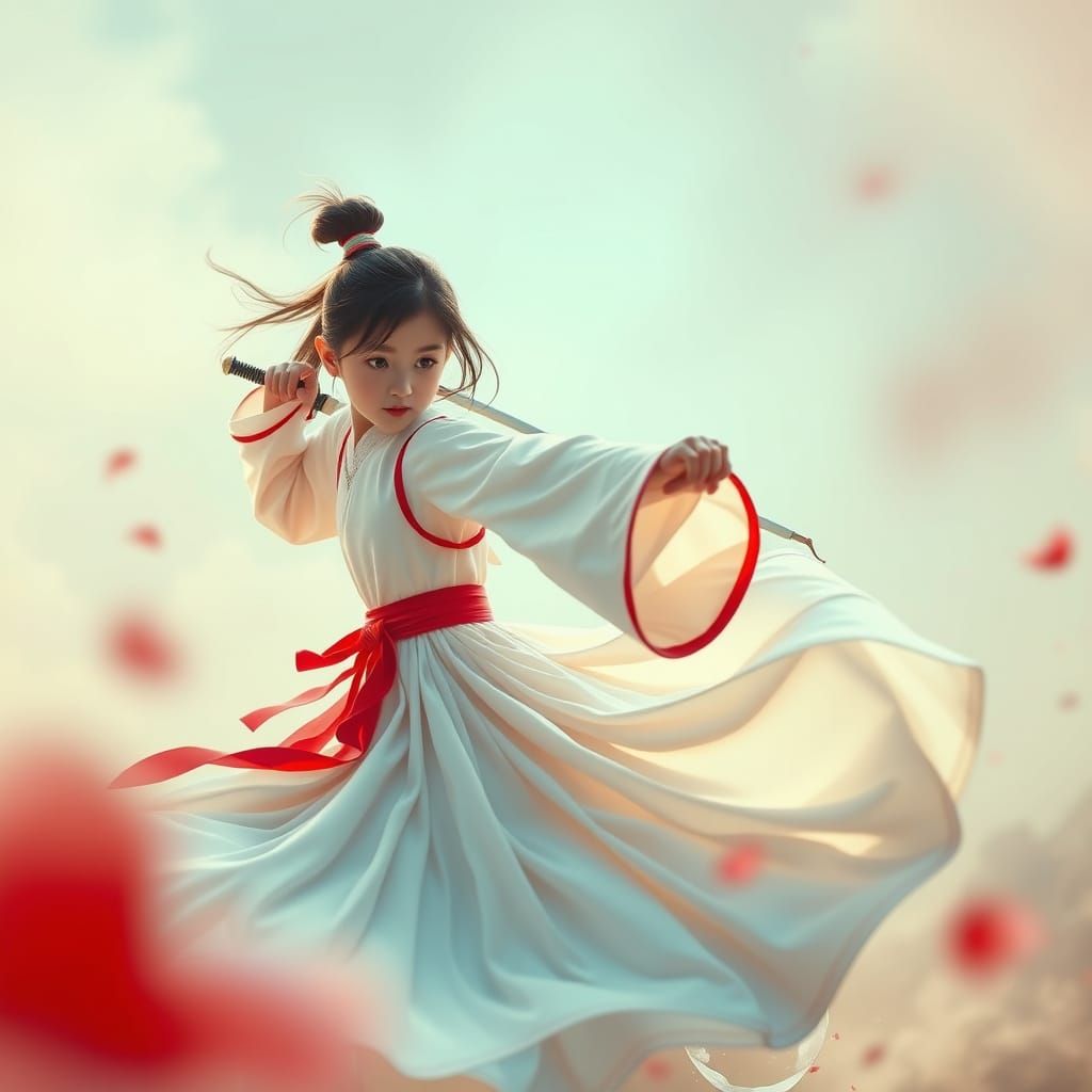 Girl Wielding Sword in Ethereal Fantasy Style