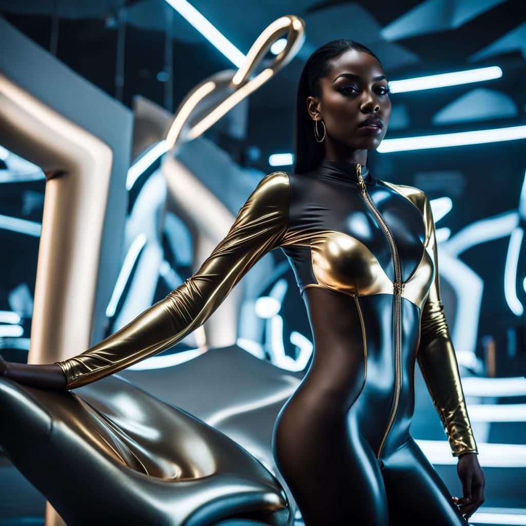 Sci-Fi Fashion Show: Woman in Transparent Bodysuit