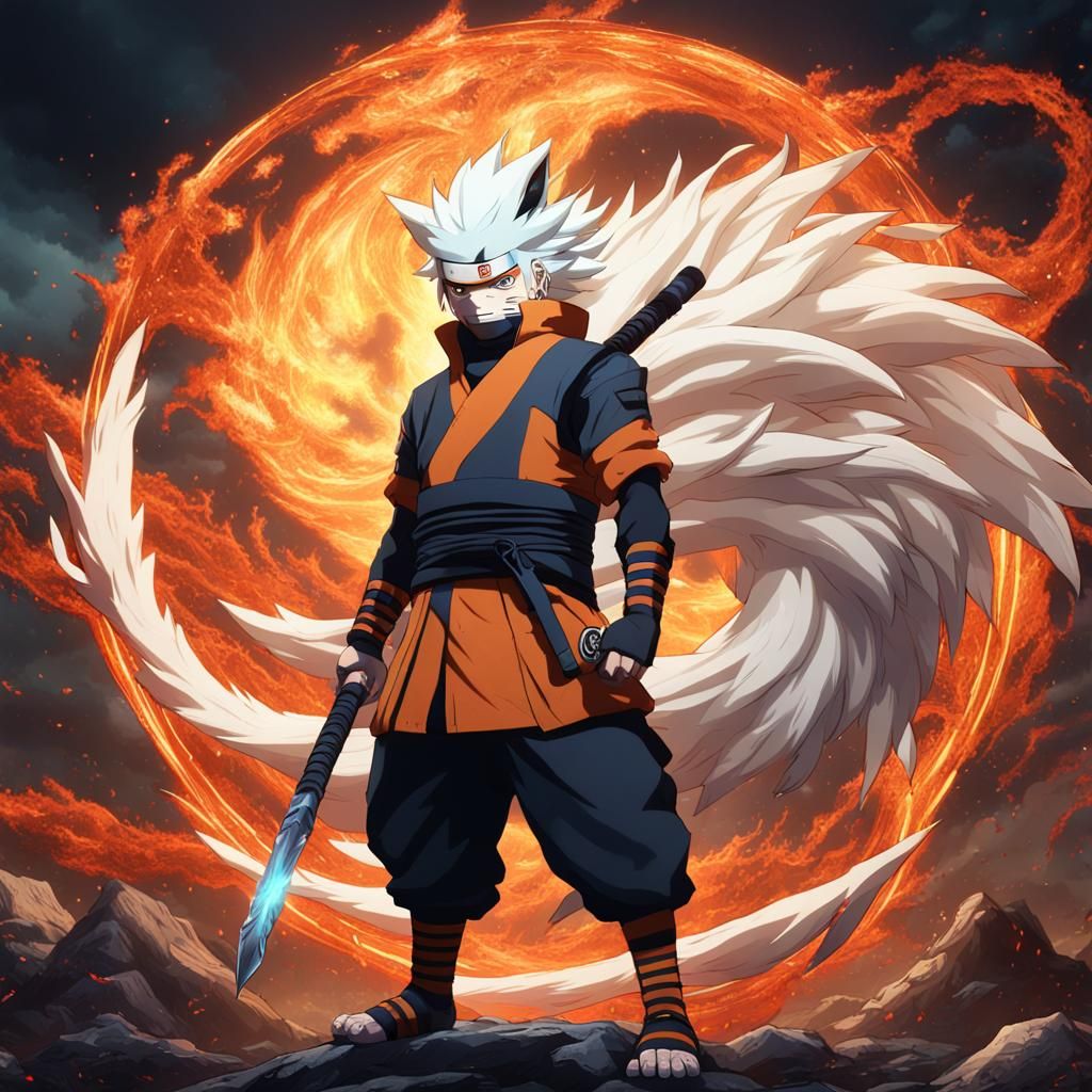 Detailed Matte Painting of Naruto's Nine-Tailed Fox