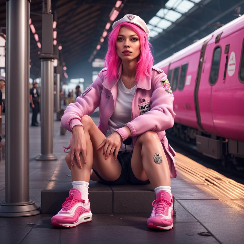 Pink-Haired Police Officer in Detailed Digital Painting