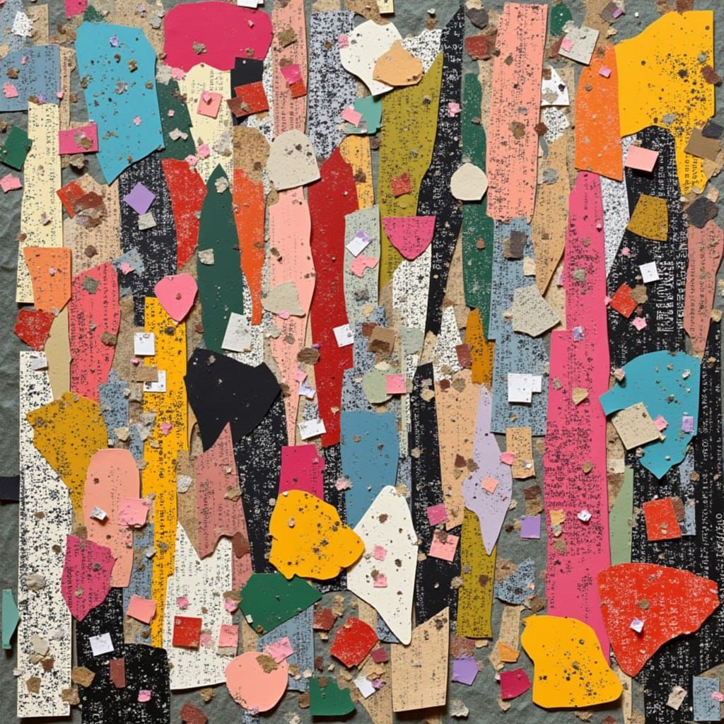 Vibrant Collage Art with Layered Textures and Prism Colors