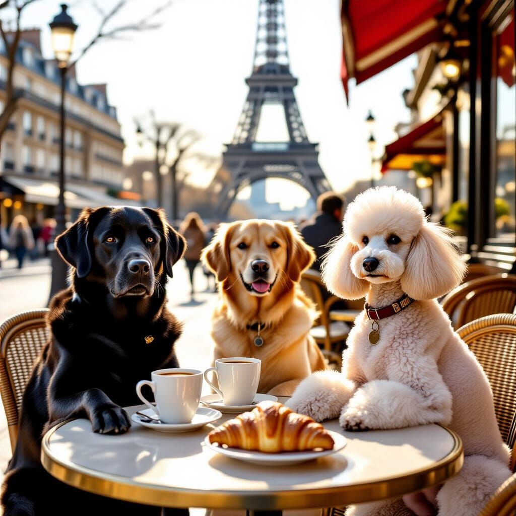 Dogs Enjoy Coffee at Paris Sidewalk Cafe