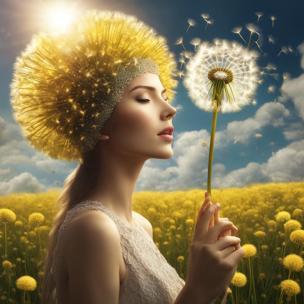 Dandelion Woman in Dandelion Field: Fantasy Concept Art