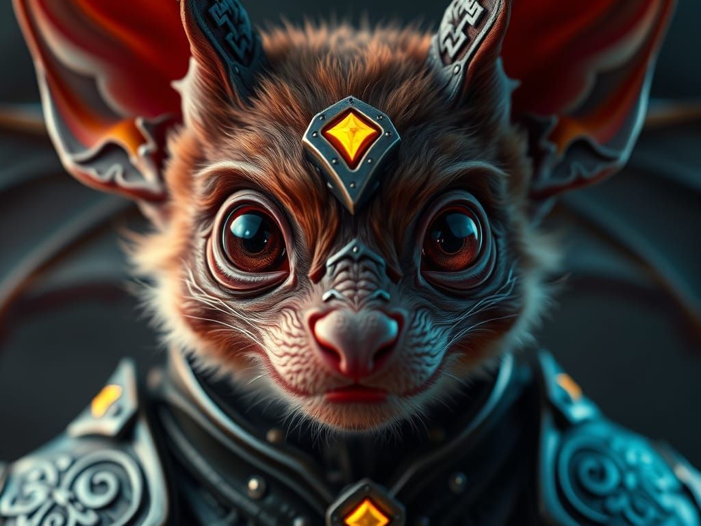 Cute Armored Flying-Fox Bat with Magic Runes
