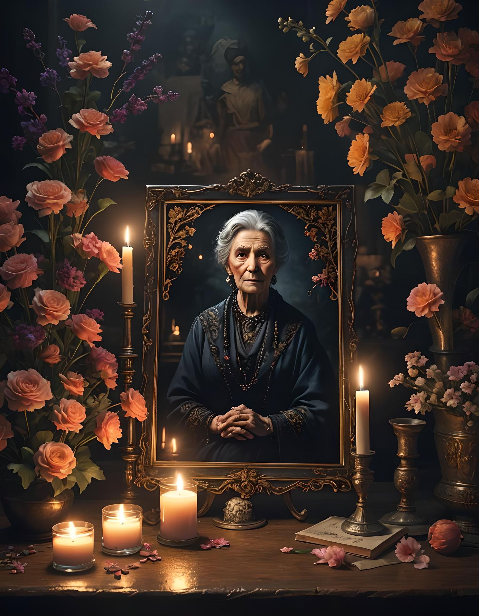 Candlelit Portrait of an Old Lady at Night