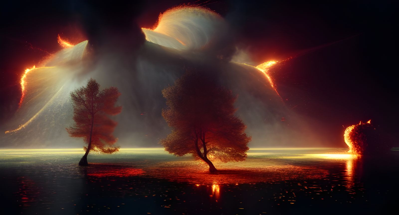Surreal Landscape with Erupting Pond, Chromatic Aberration