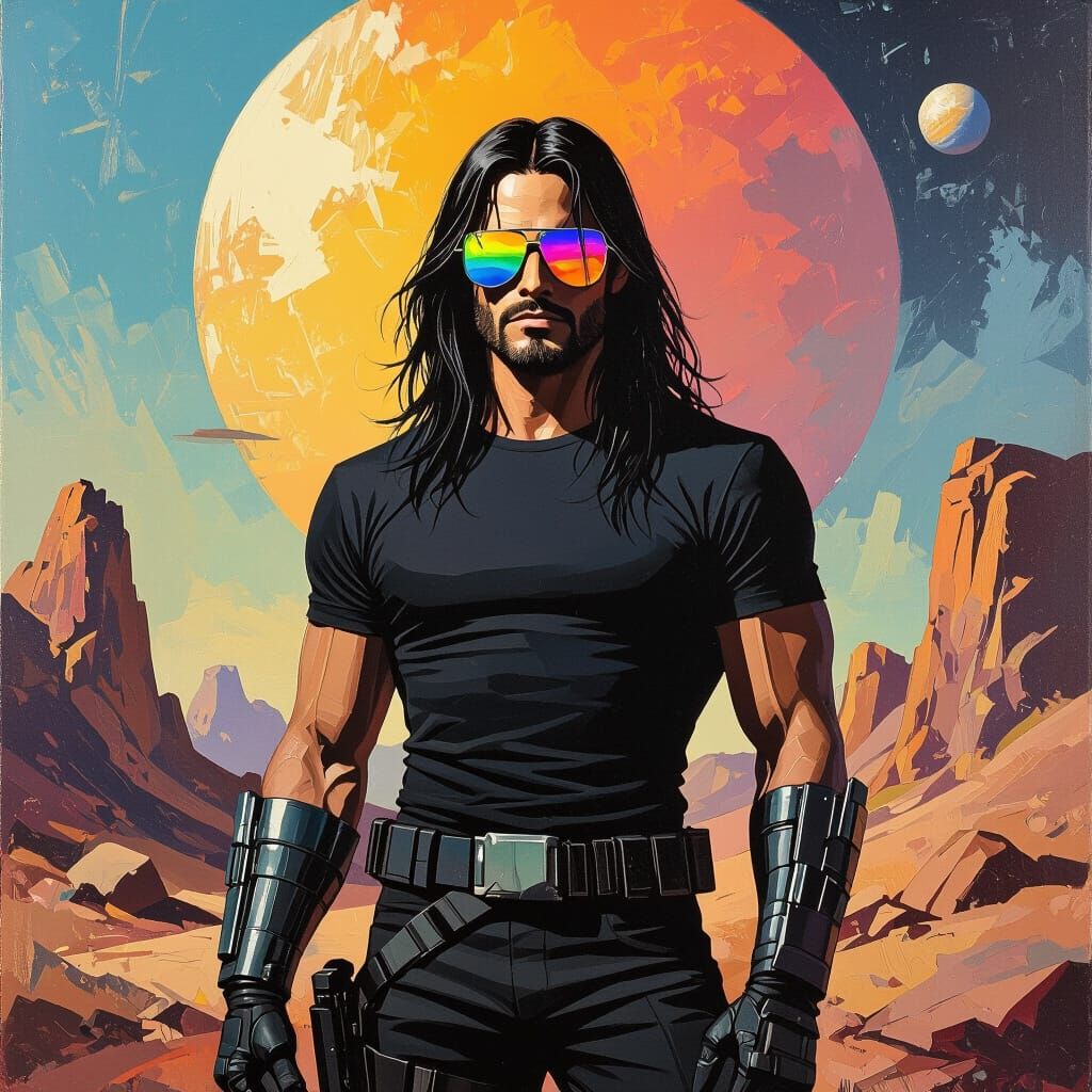 Space Soldier on Alien Planet in Abstract Expressionist Styl...