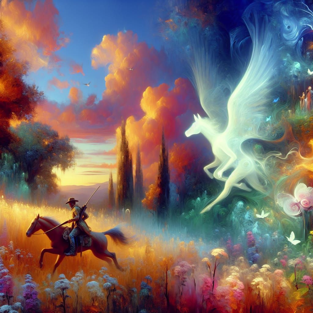 Ghost Hunter Chasing Spectral Apparition in Dreamy Surrealis...