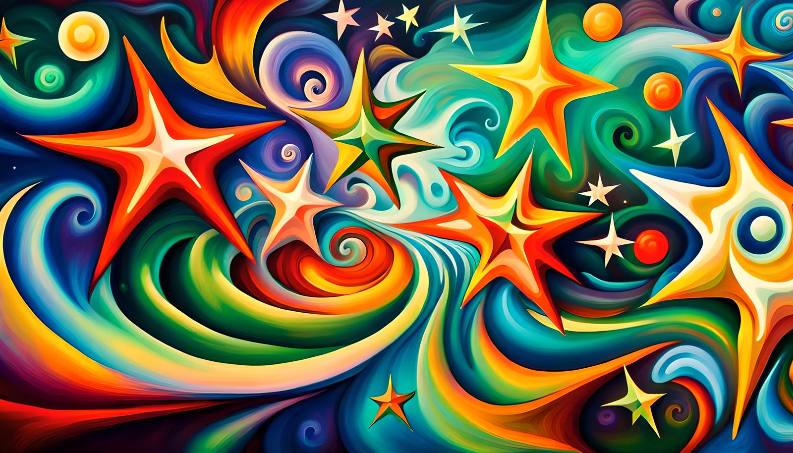 Iridescent Star Cluster in Impasto Oil Painting