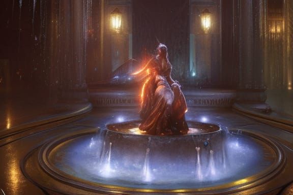Dark Fantasy Mall Fountain Concept Art