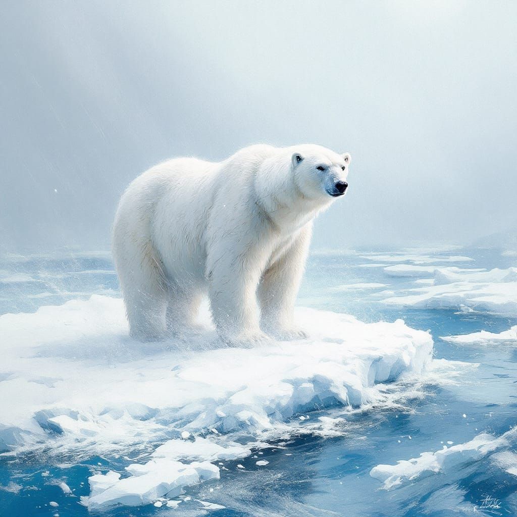 Polar Bear in Snowstorm Impressionist Painting