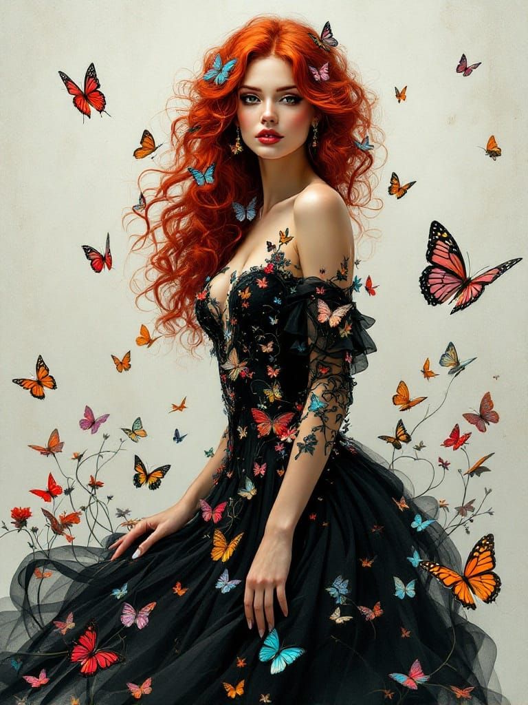 Butterfly Woman in Art Nouveau Style