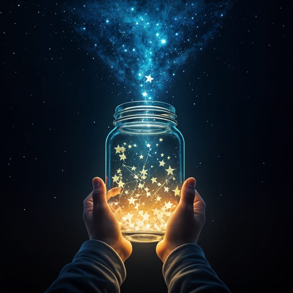 Child Releasing Glowing Stars from Jar