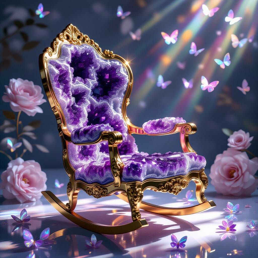 Amethyst Rocking Chair with Gold Veins, Digital Art