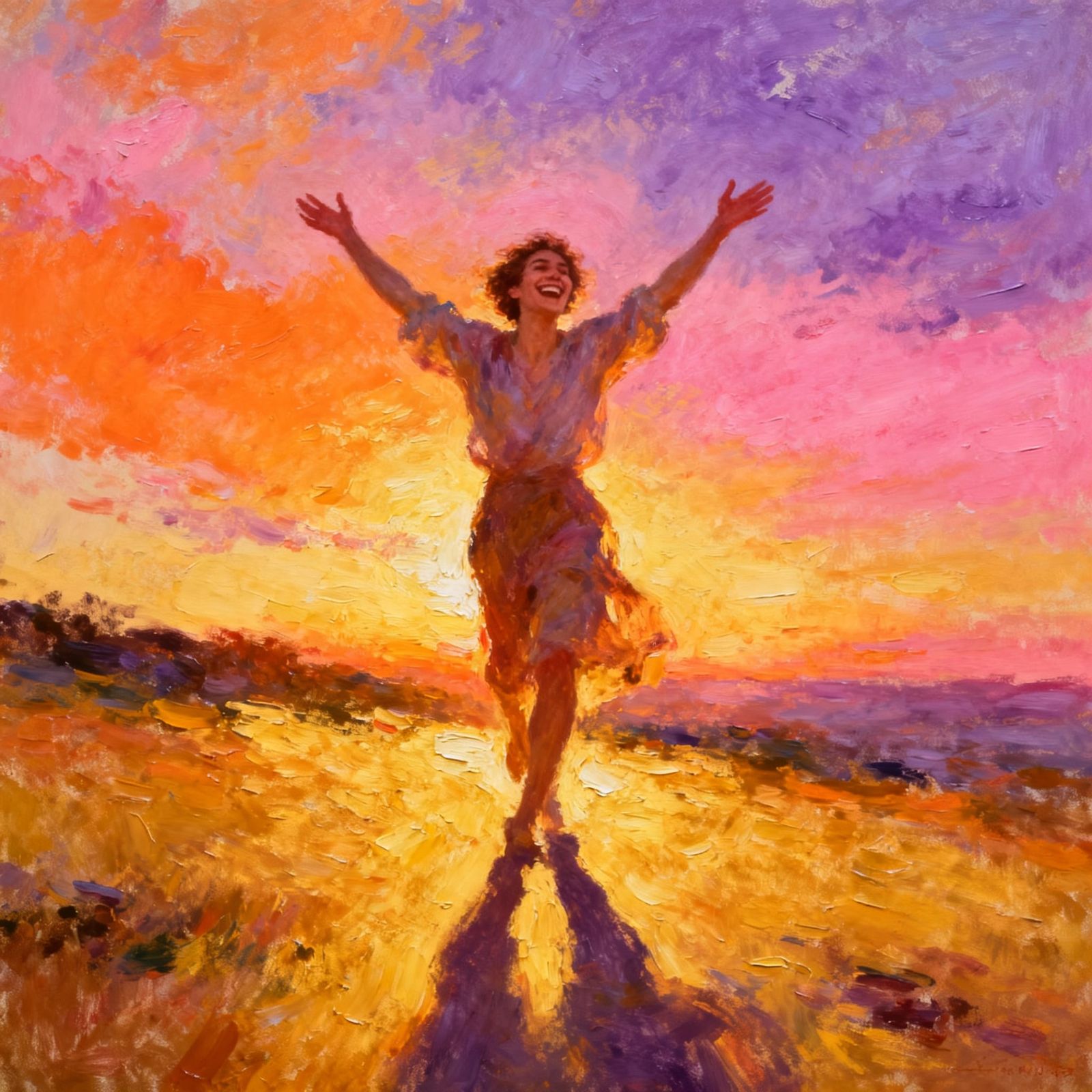 Triumphant Euphoria in Golden Hour Light