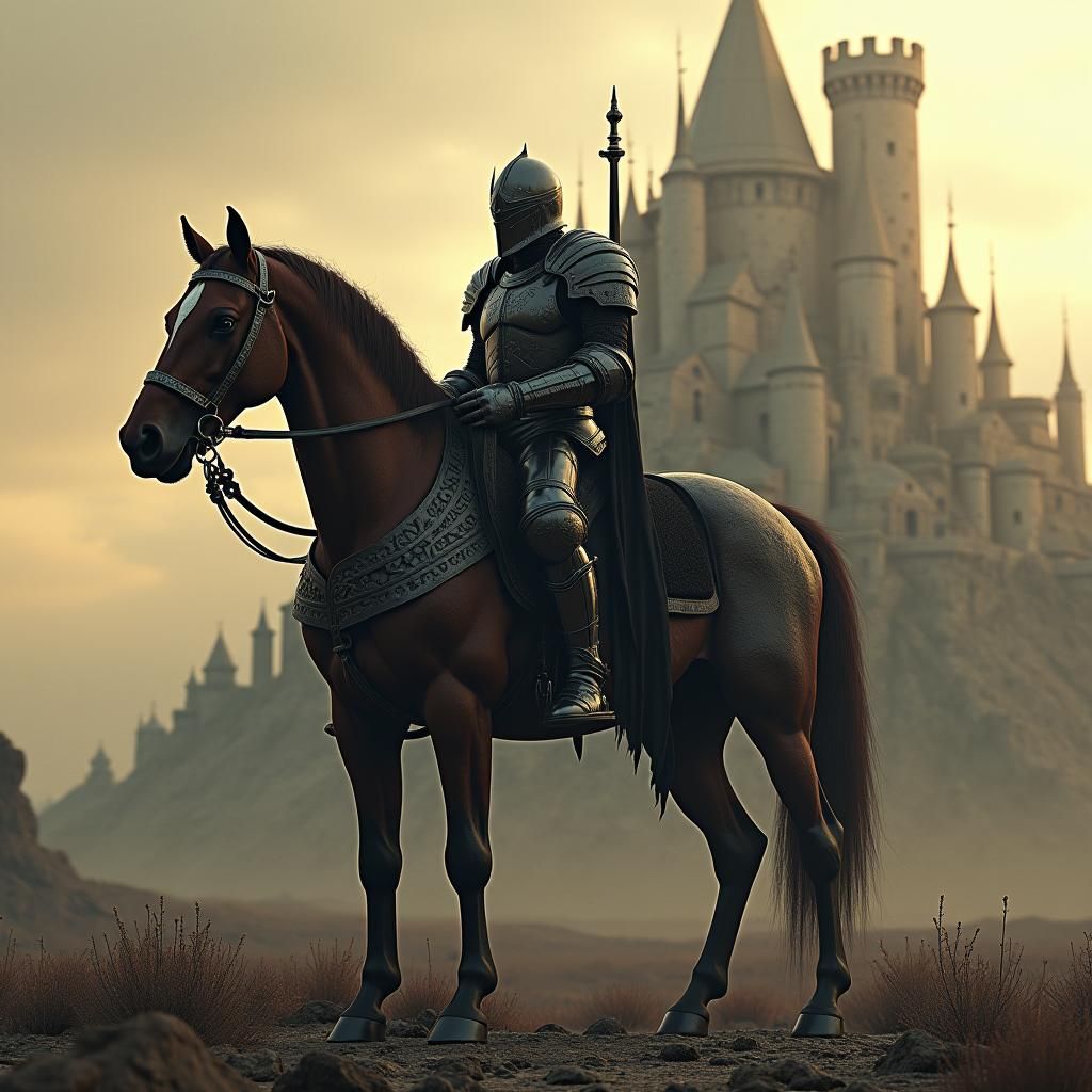 Armored Knight on Horseback in Fantasy World