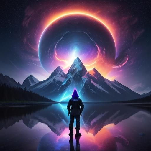 Wizard Observes Earth's Destruction in Hyperrealistic Style